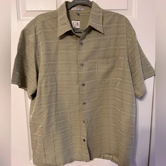 geoffrey beene short sleeve dress shirts Geoffrey Beene Collared Men's Short Sleeve Shirt Button Up Orange Plaid Size L